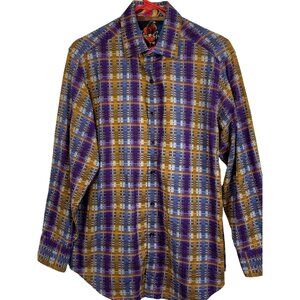 Mens Robert Graham Plaid Cotton Cotton Shirt Cont… - image 1